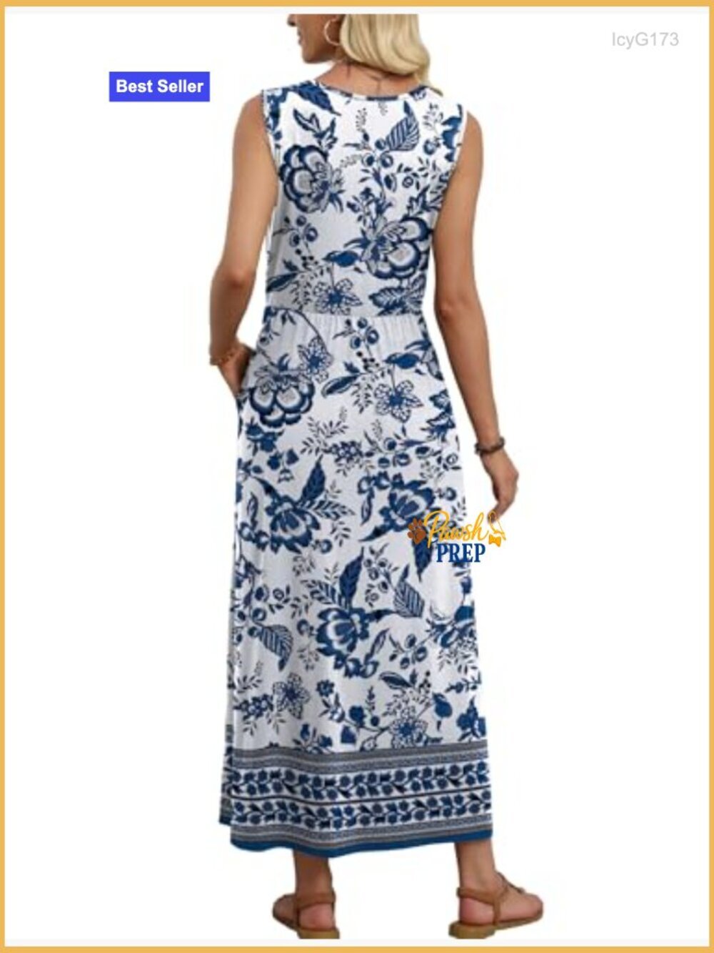 Maxi Sundress with Pockets, Elastic Waist, Flowy A-Line Summer Dress - Picture 5 of 5